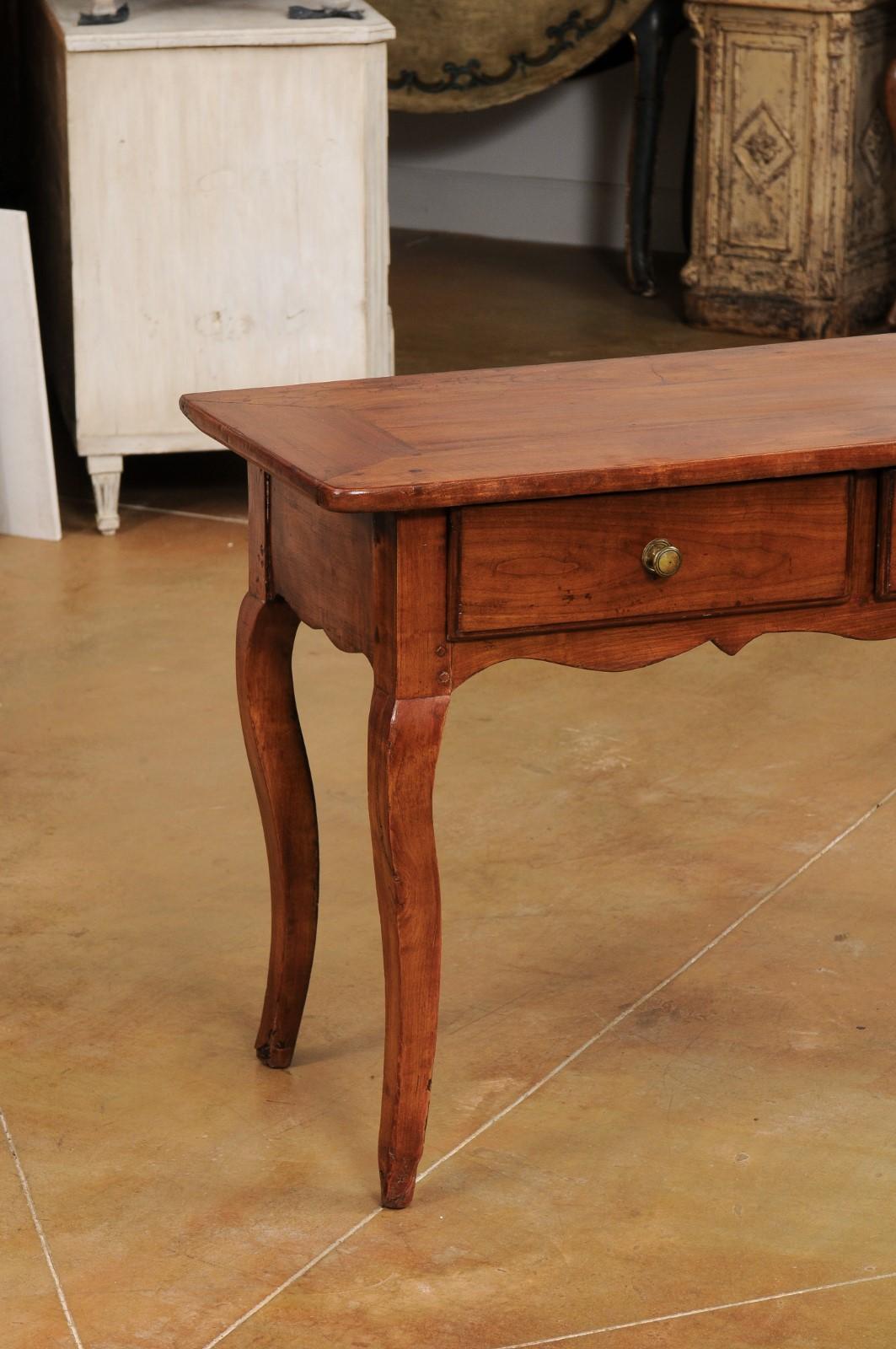 French Louis XV Style 19th Century Walnut Console Table with Three Drawers For Sale 7