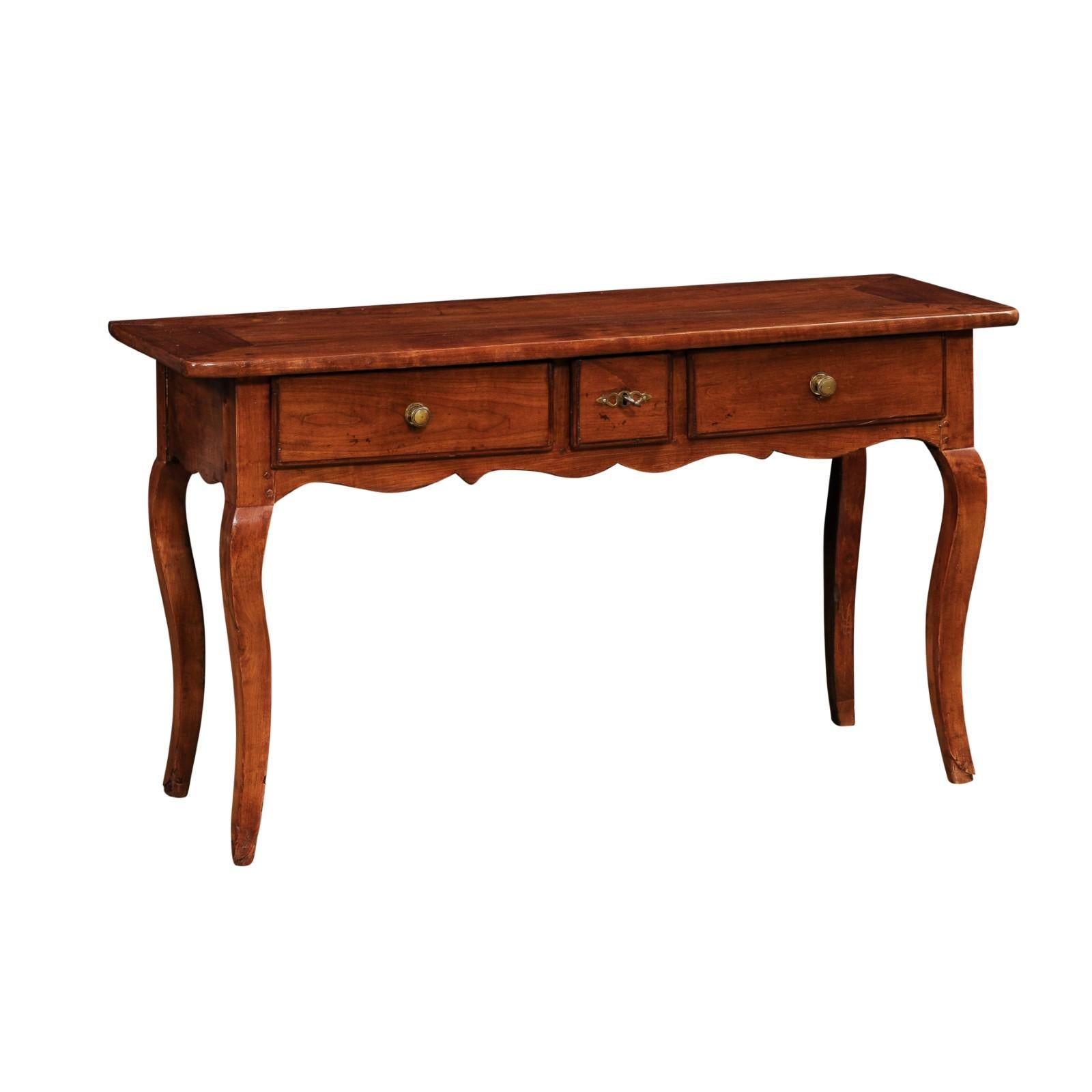 French Louis XV Style 19th Century Walnut Console Table with Three Drawers For Sale 8