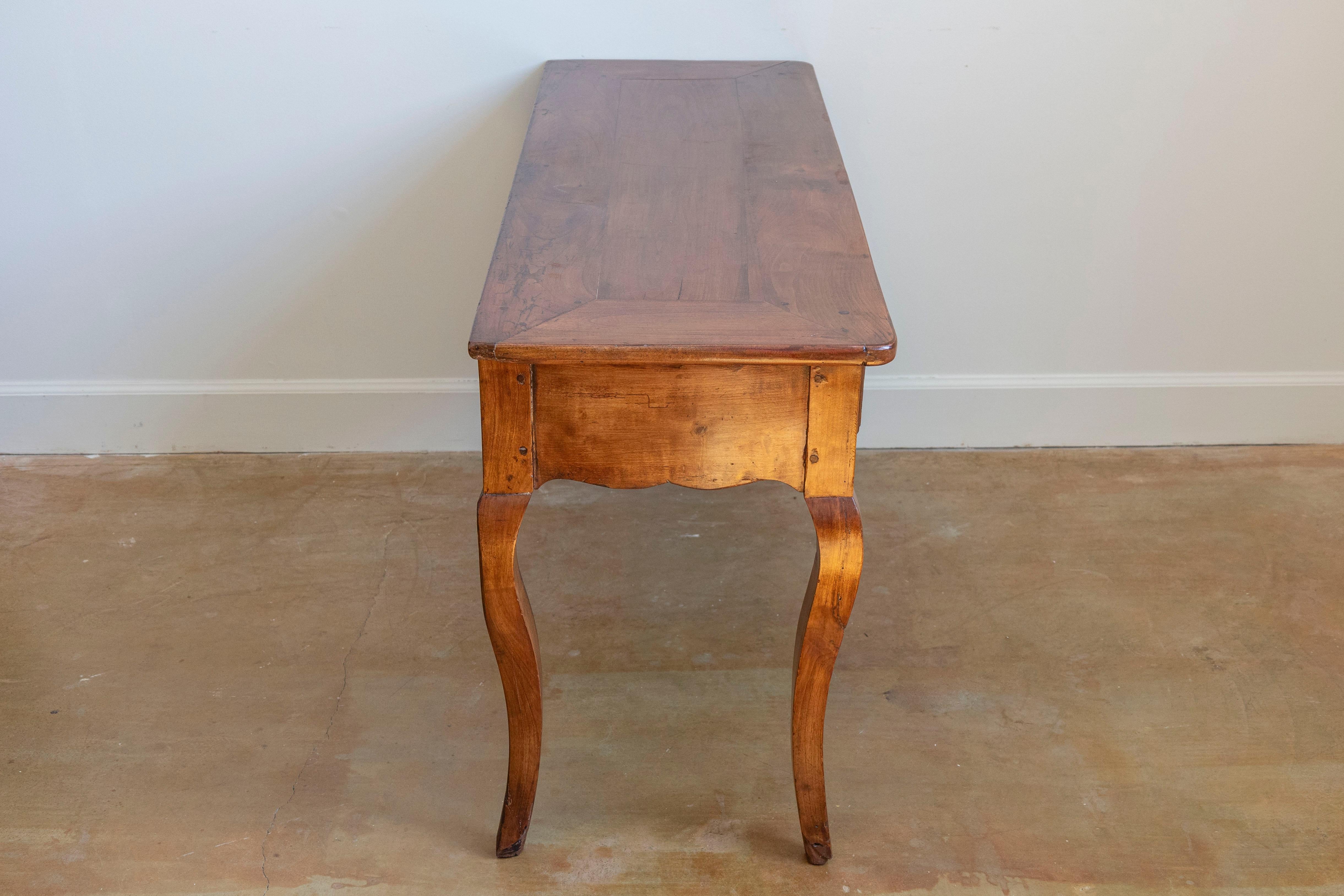 Brass French Louis XV Style 19th Century Walnut Console Table with Three Drawers For Sale