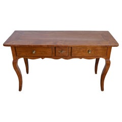 French Louis XV Style 19th Century Walnut Console Table with Three Drawers