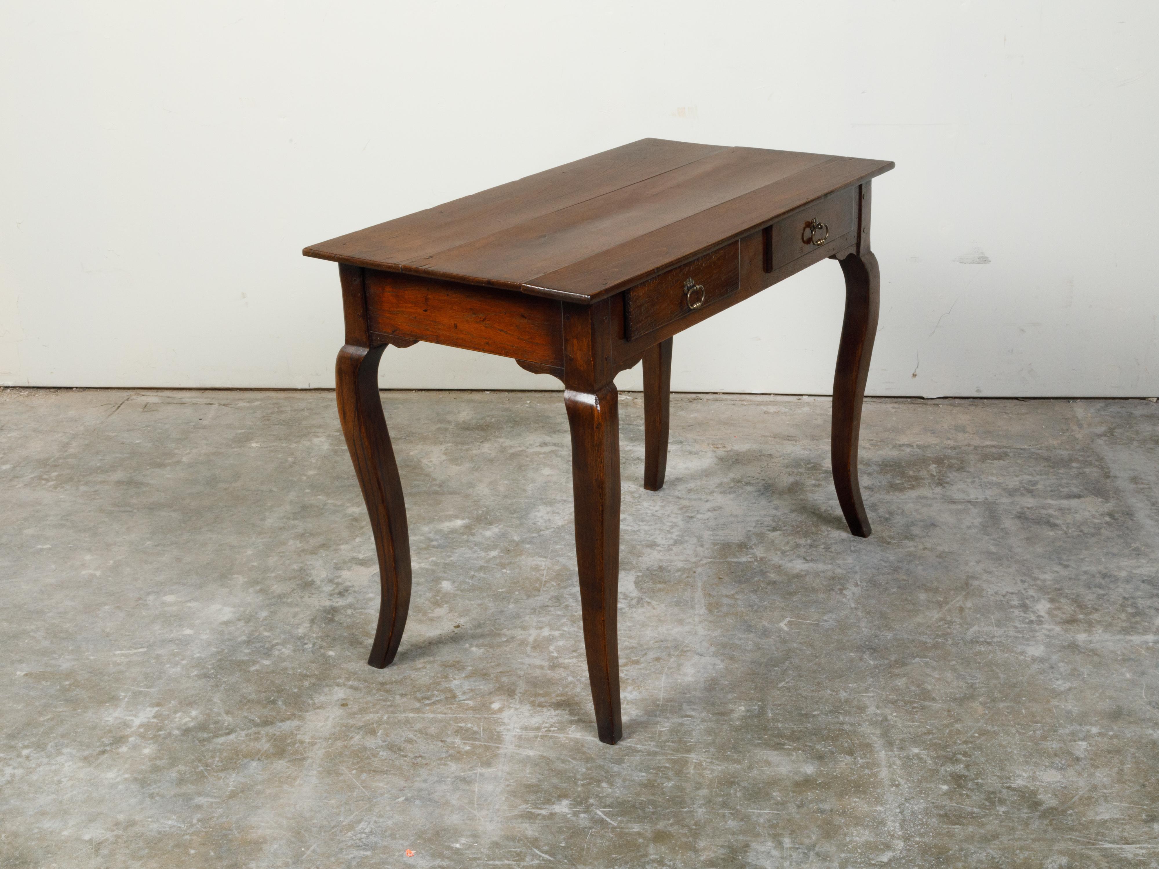 French Louis XV Style 19th Century Walnut Desk with Drawers and Cabriole Legs In Good Condition For Sale In Atlanta, GA