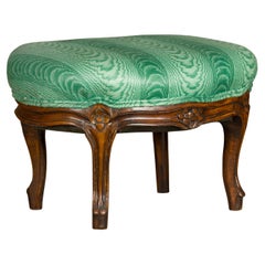 French Louis XV Style 19th Century Wooden Footstool with Carved Cabriole Legs