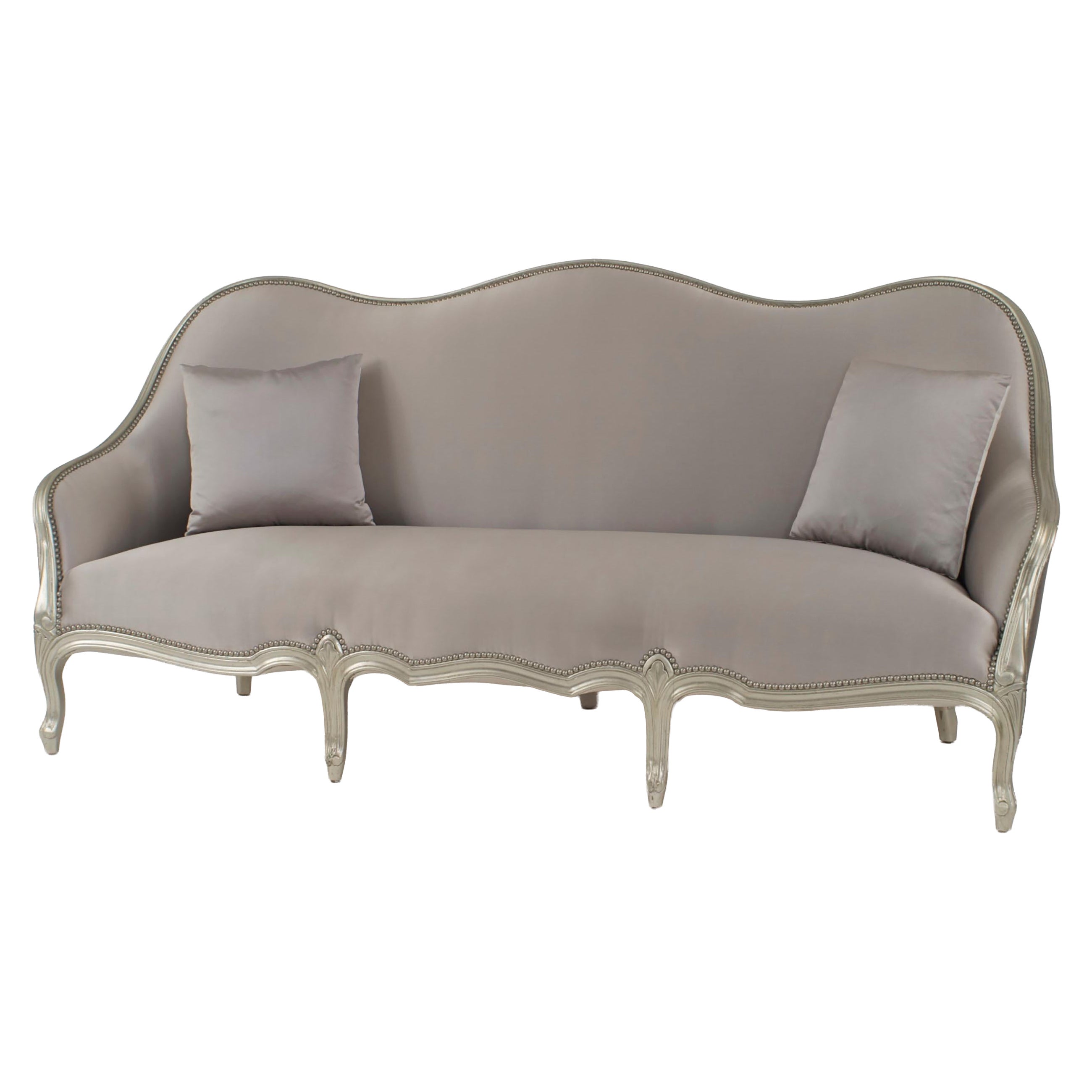 French Louis XV style (20th Cent) silver gilt framed settee For Sale