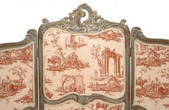 French Louis XV Style 3-Fold Screen with Toile Upholstered Panels