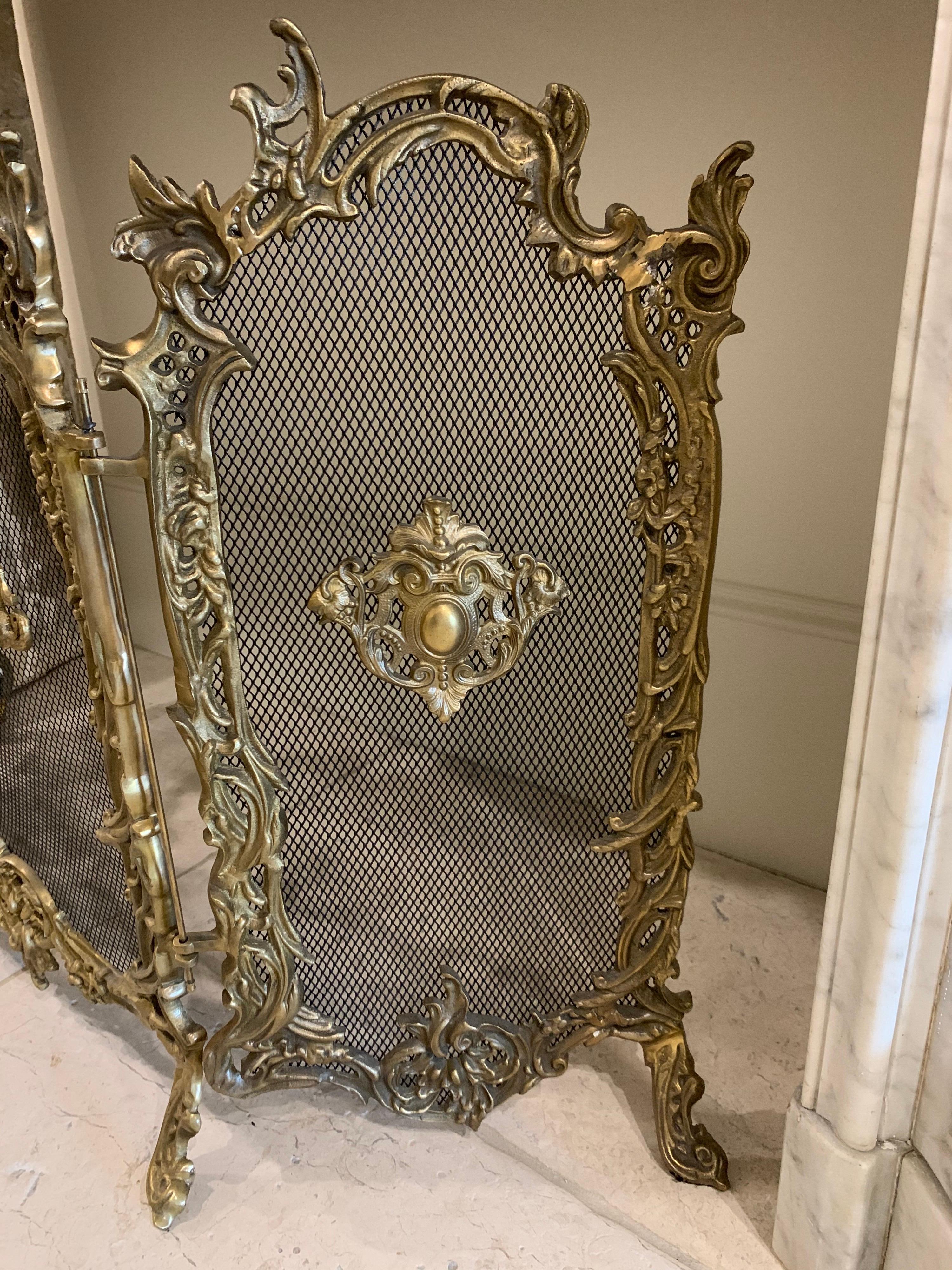 French Louis XV Style 3-Panel Bronze Fire Screen 1