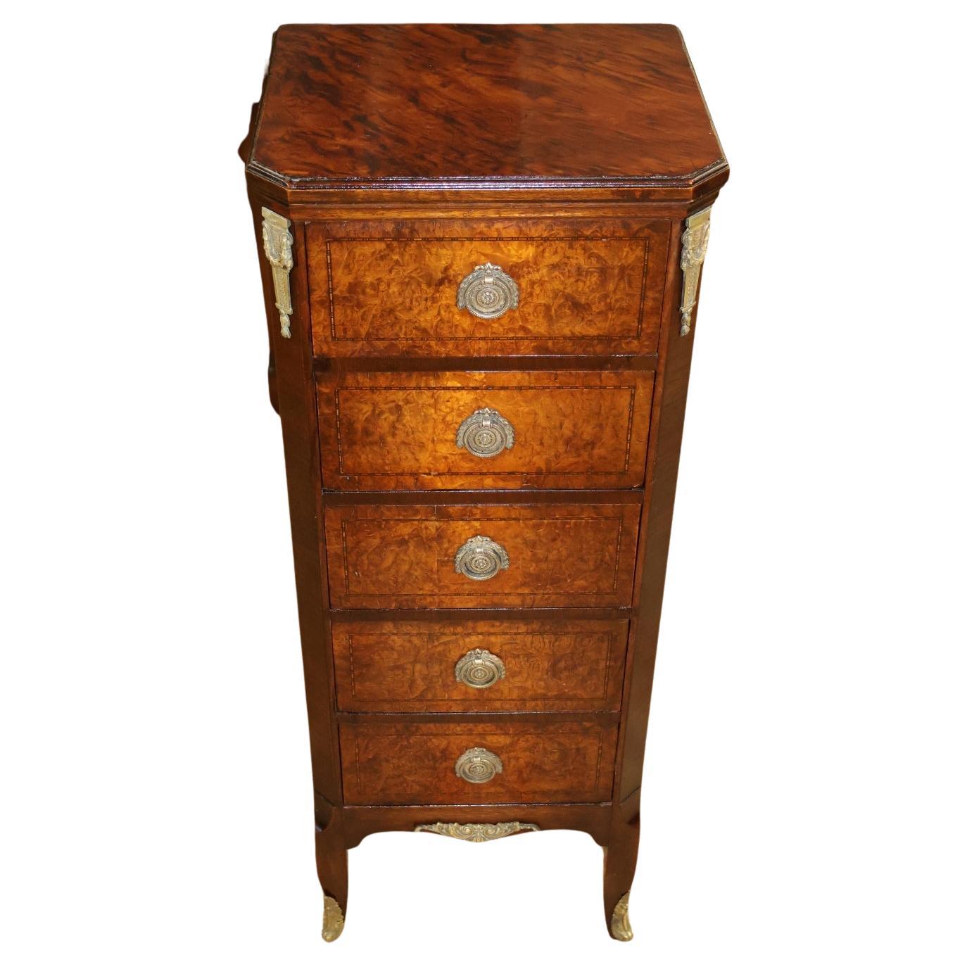 French Louis XV Style 5 Drawer Nightstand Lingerie Chest Circa 1920's