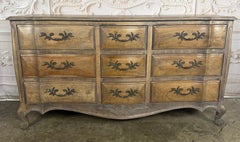French Louis XV Style 9-Drawer Bombe Dresser in Bleached Fruitwood