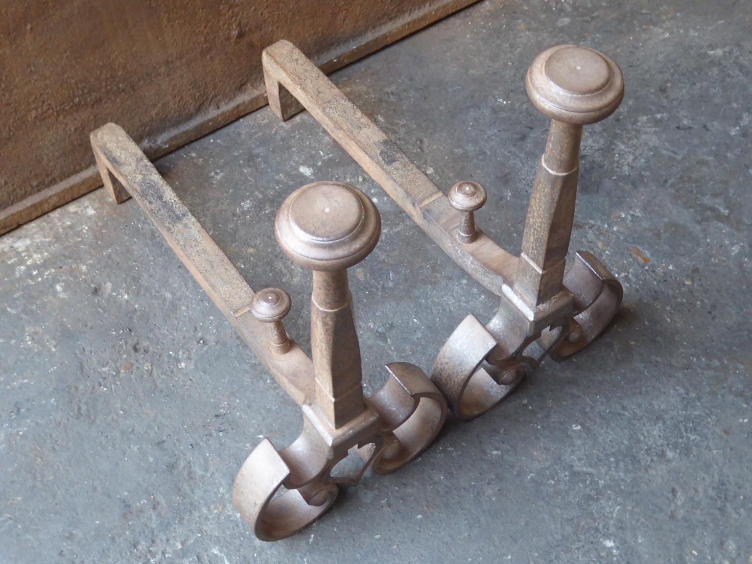 Forged French Louis XV Style Andirons or Firedogs