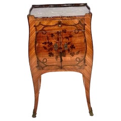French Louis XV Style Antique Bedside Table with Marble Top