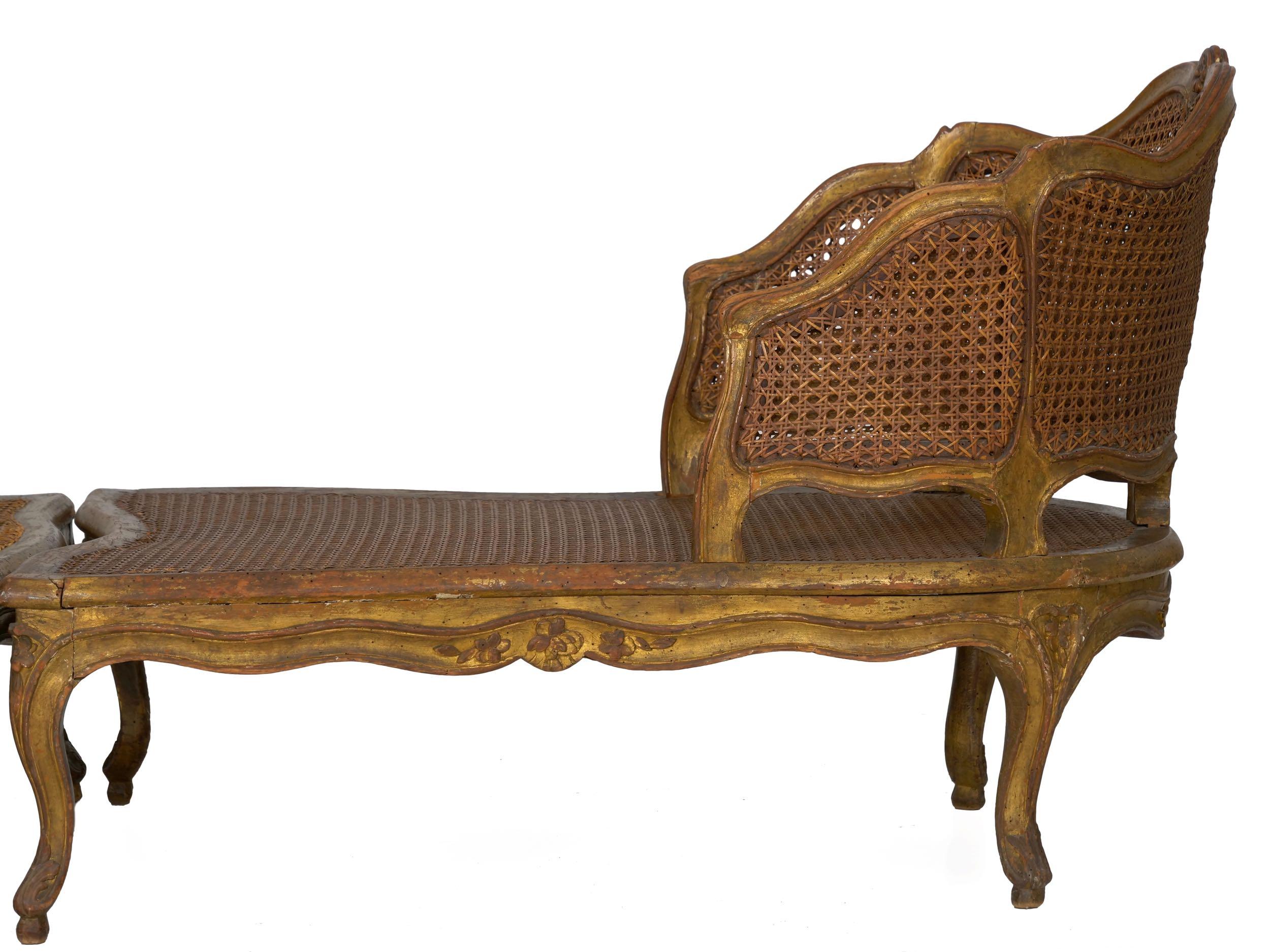 French Louis XV Style Antique Duchesse Brisée Armchair Lounge, 19th Century In Good Condition In Shippensburg, PA