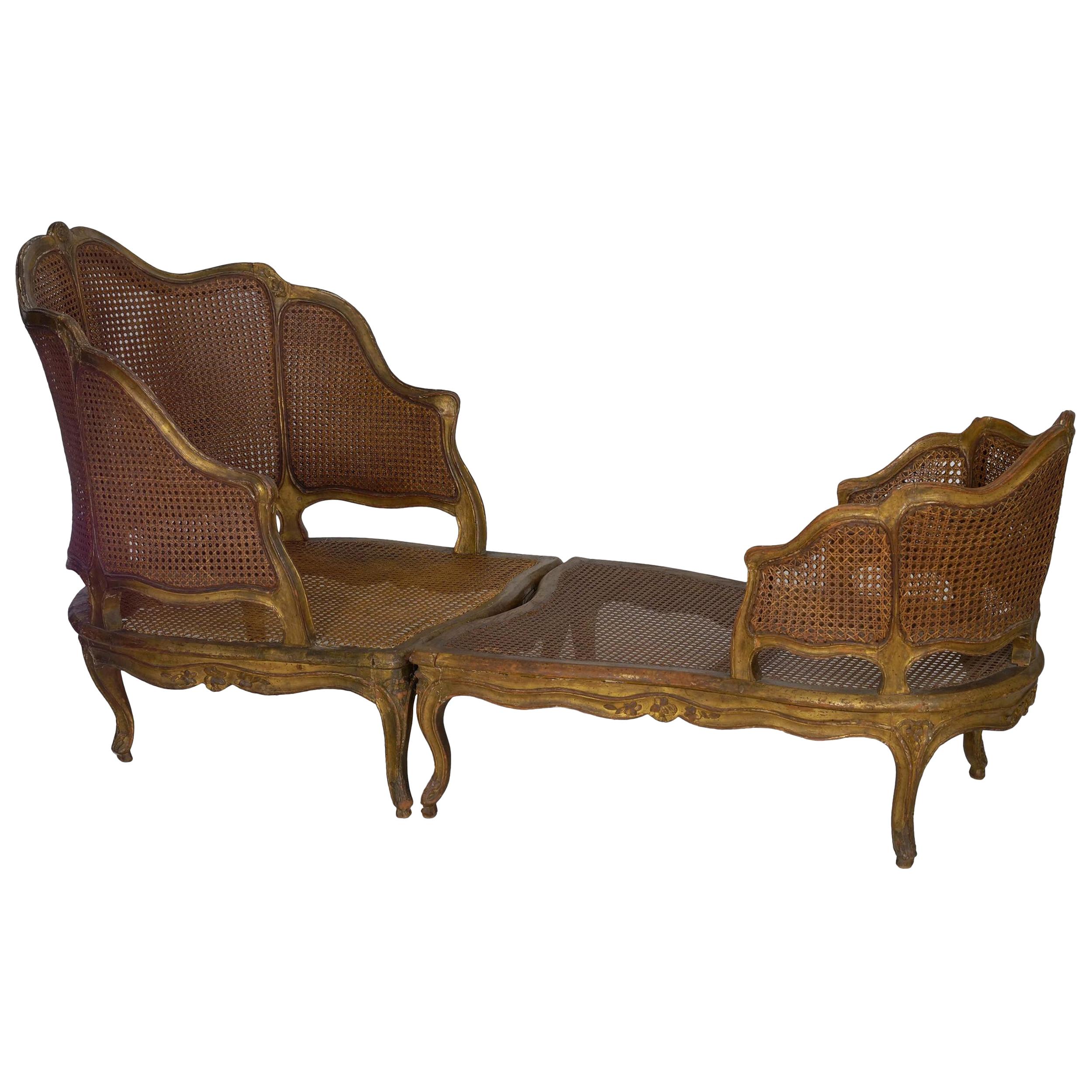 French Louis XV Style Antique Duchesse Brisée Armchair Lounge, 19th Century