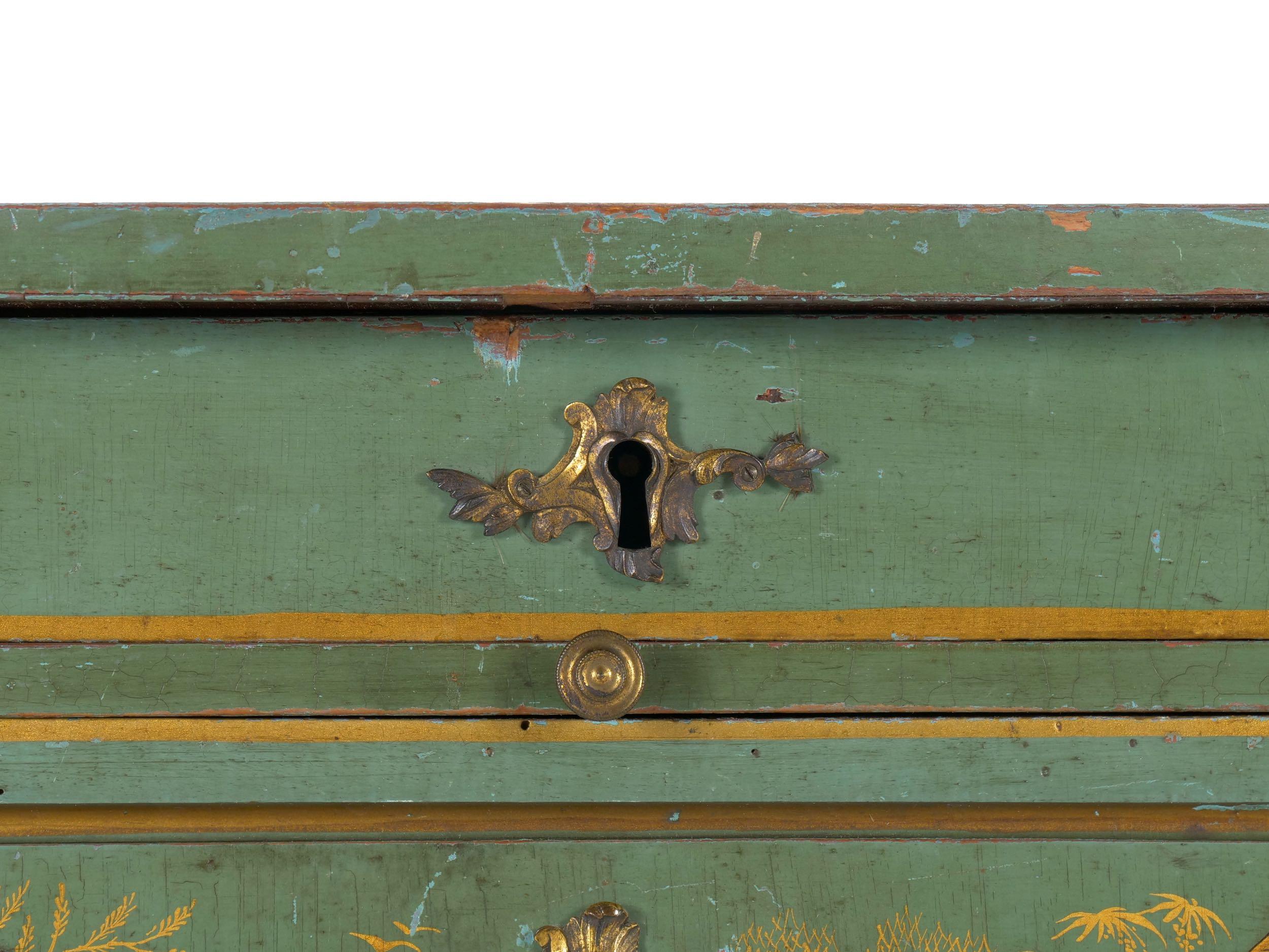 French Louis XV Style Antique Green Chinoiserie Dressing Table Desk, circa 1900 2