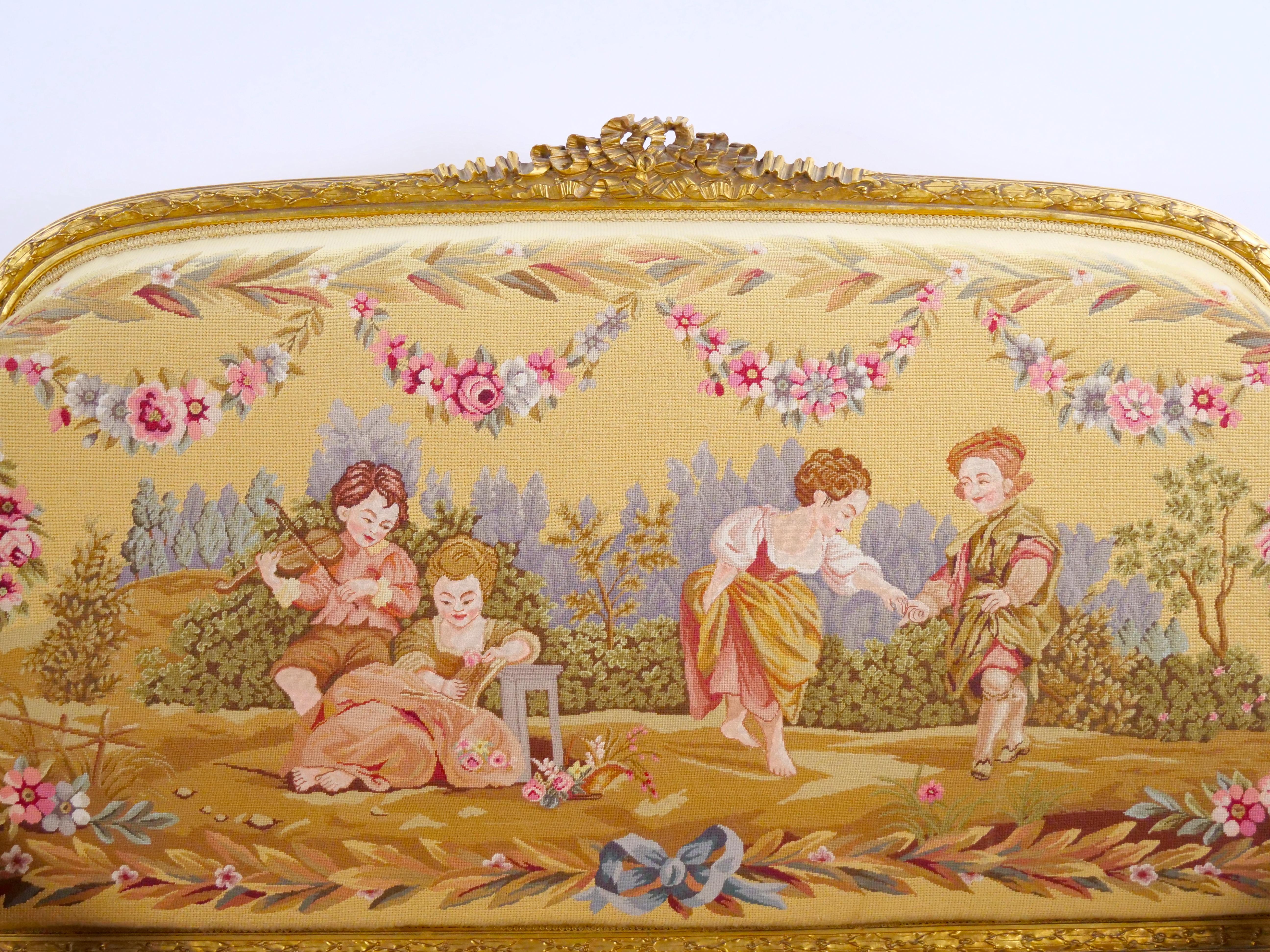 Canapé ancien de style Aubusson Louis XV, Paris, vers 1880 en vente 4