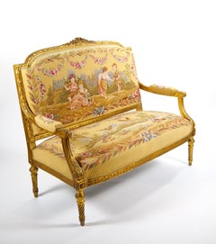 French Louis XV Style Aubusson Upholstered Antique Sofa, Paris, circa 1880