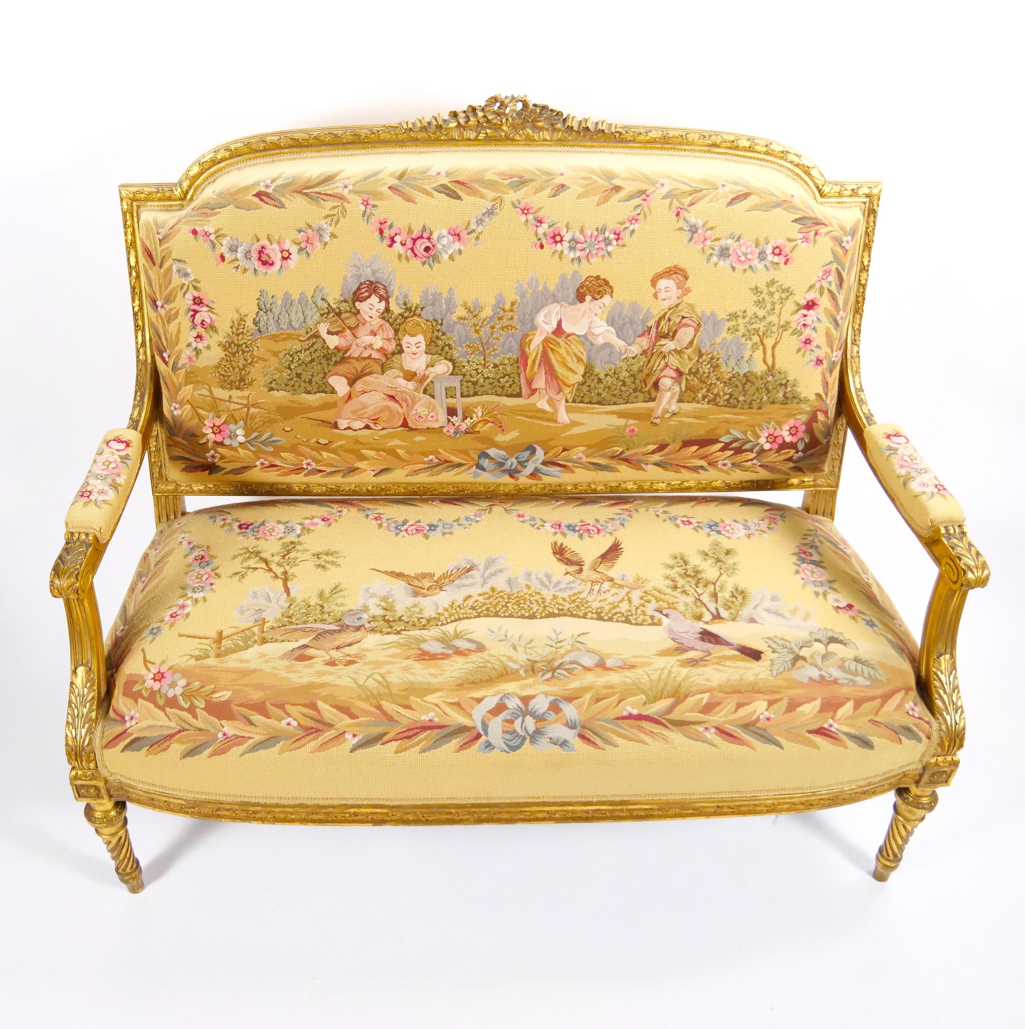 Français Canapé ancien de style Aubusson Louis XV, Paris, vers 1880 en vente