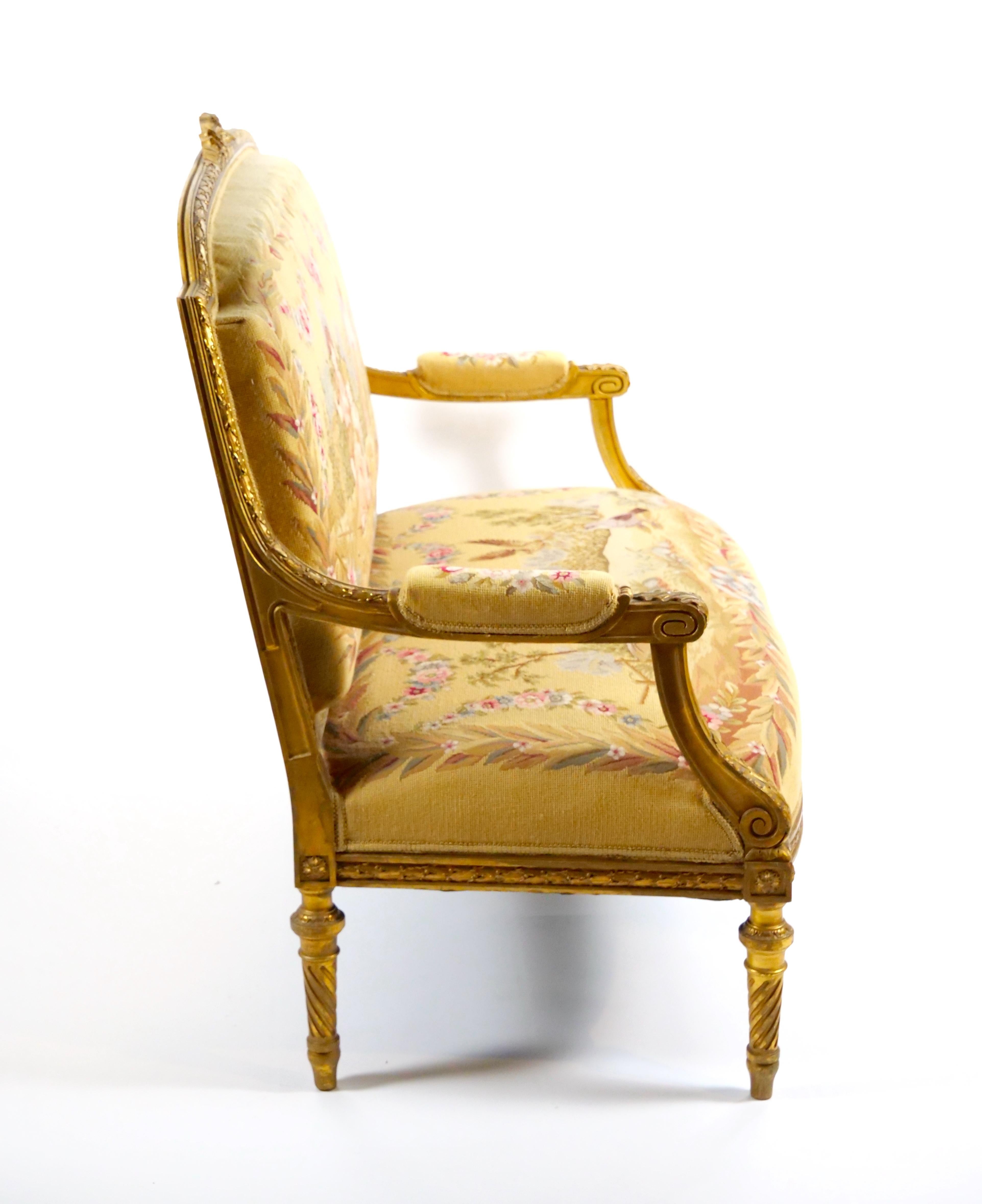Sculpté à la main Canapé ancien de style Aubusson Louis XV, Paris, vers 1880 en vente