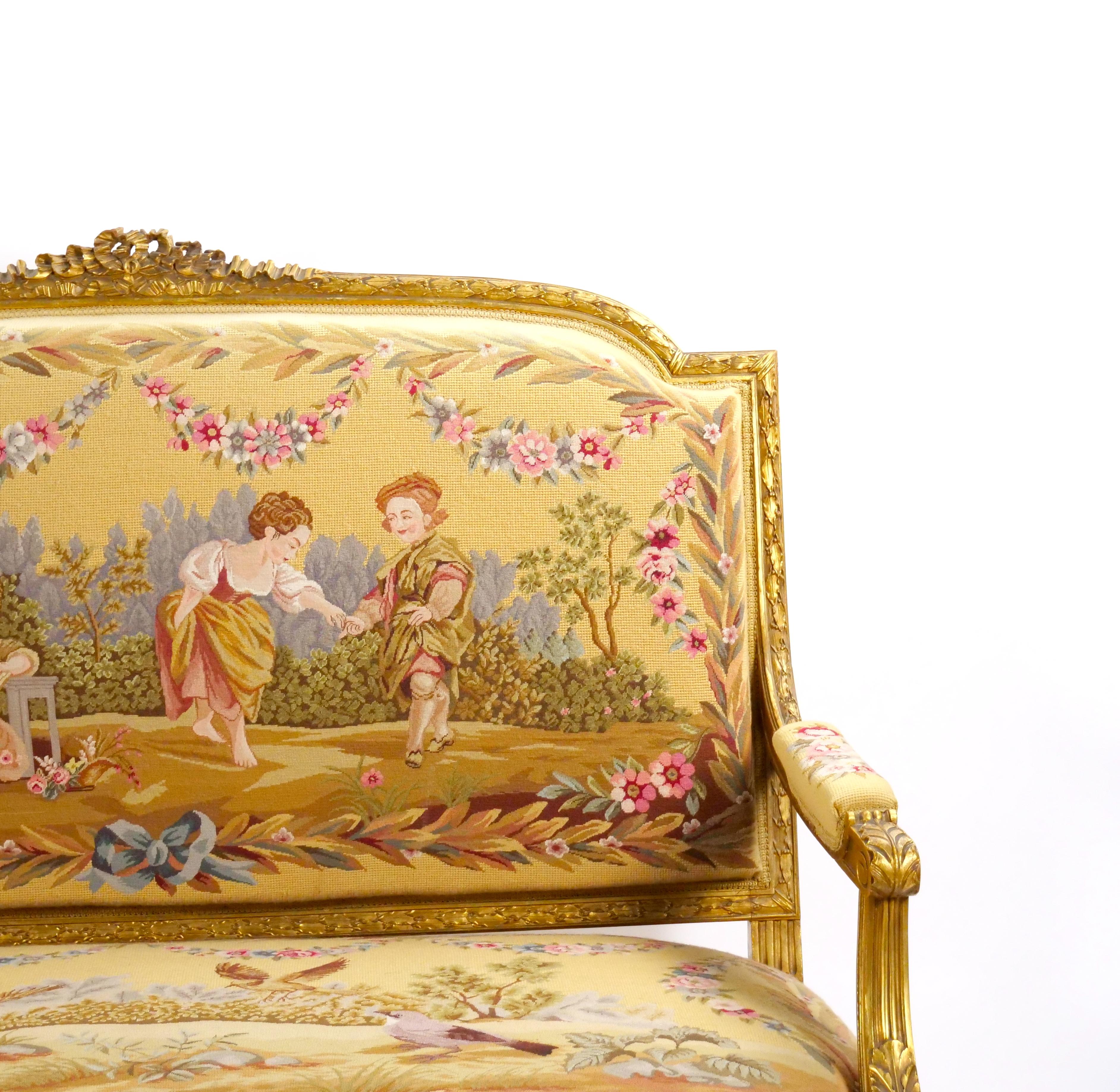 Canapé ancien de style Aubusson Louis XV, Paris, vers 1880 Bon état - En vente à Tarry Town, NY