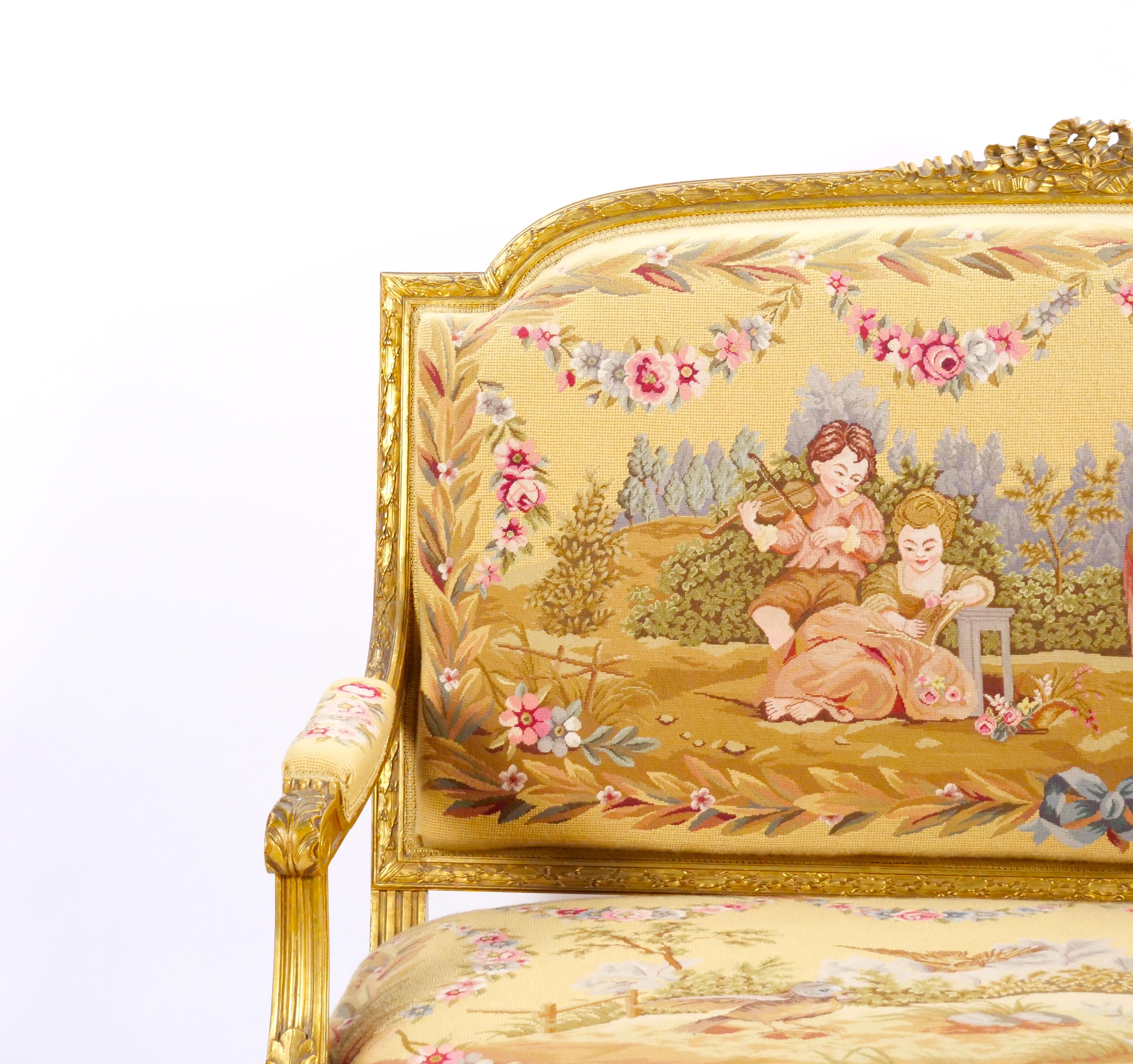 Fin du XIXe siècle Canapé ancien de style Aubusson Louis XV, Paris, vers 1880 en vente