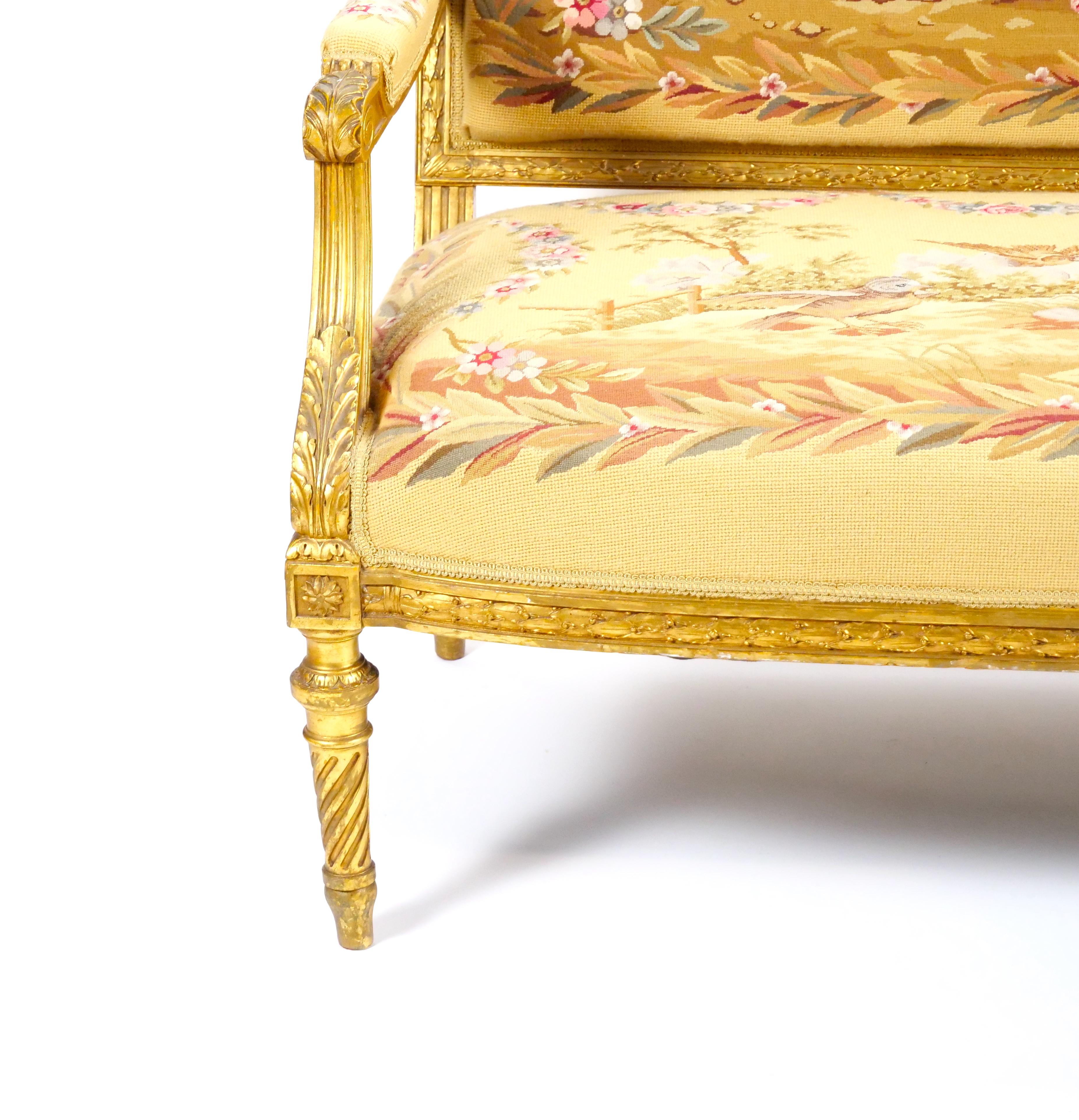 Tissu d'ameublement Canapé ancien de style Aubusson Louis XV, Paris, vers 1880 en vente