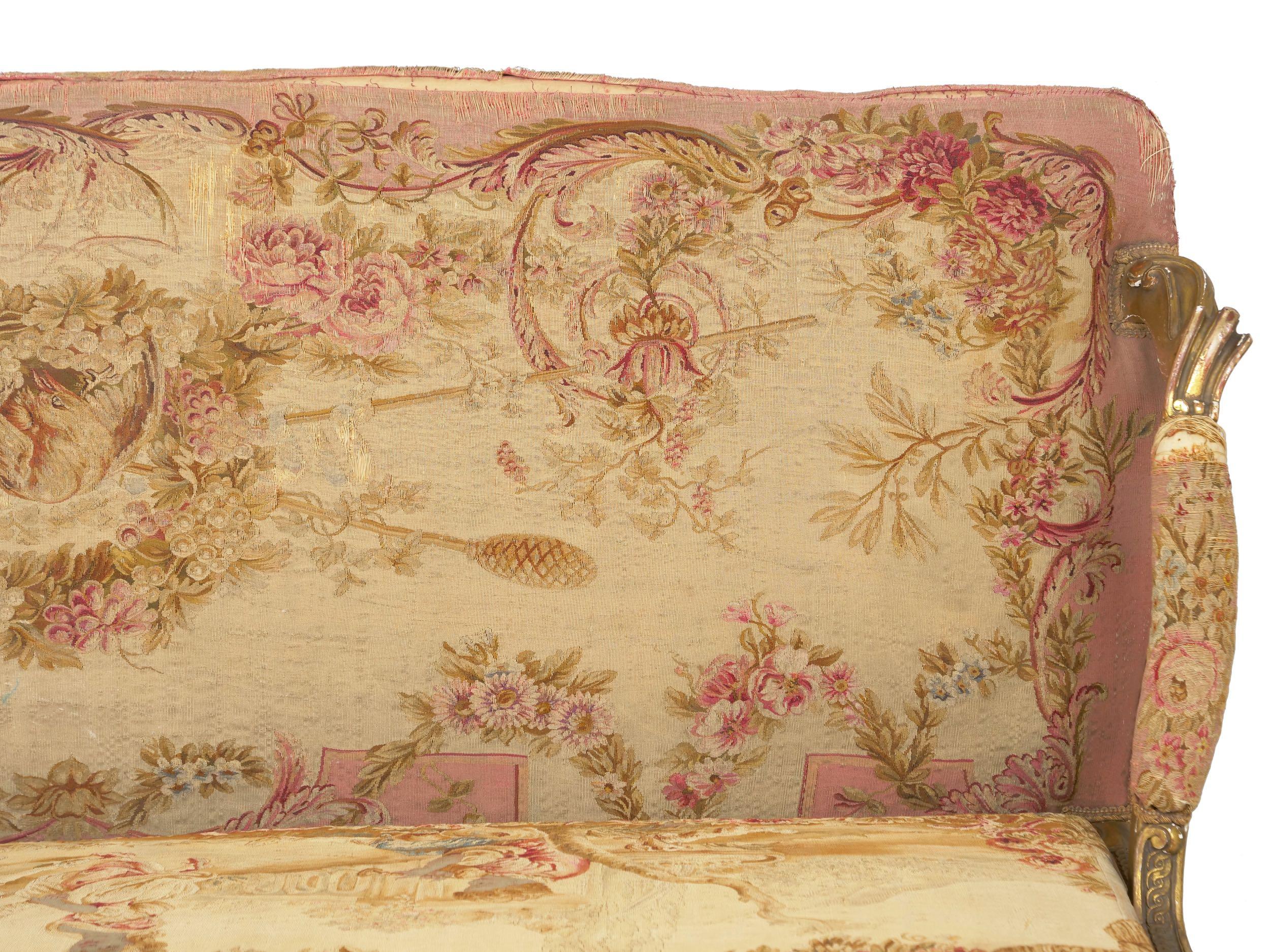 French Louis XV Style Aubusson Upholstered Antique Sofa, Paris, circa 1890 6