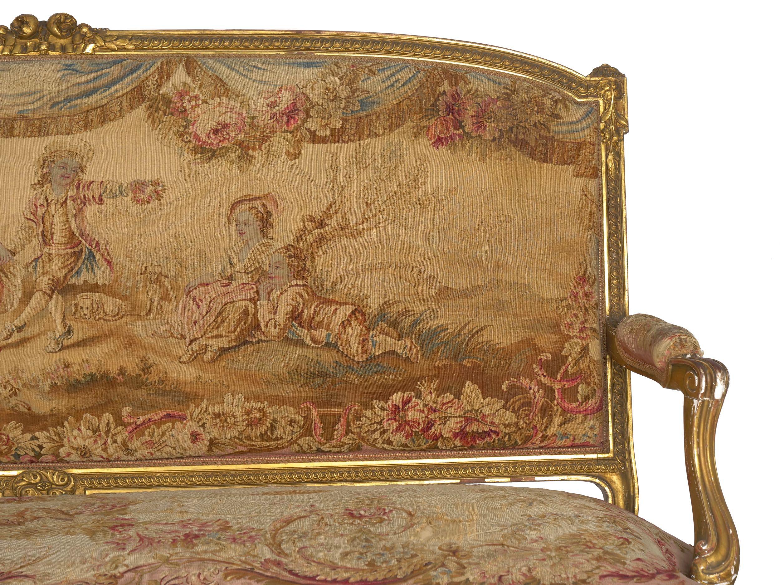French Louis XV Style Aubusson Upholstered Antique Sofa, Paris, circa 1890 In Good Condition In Shippensburg, PA