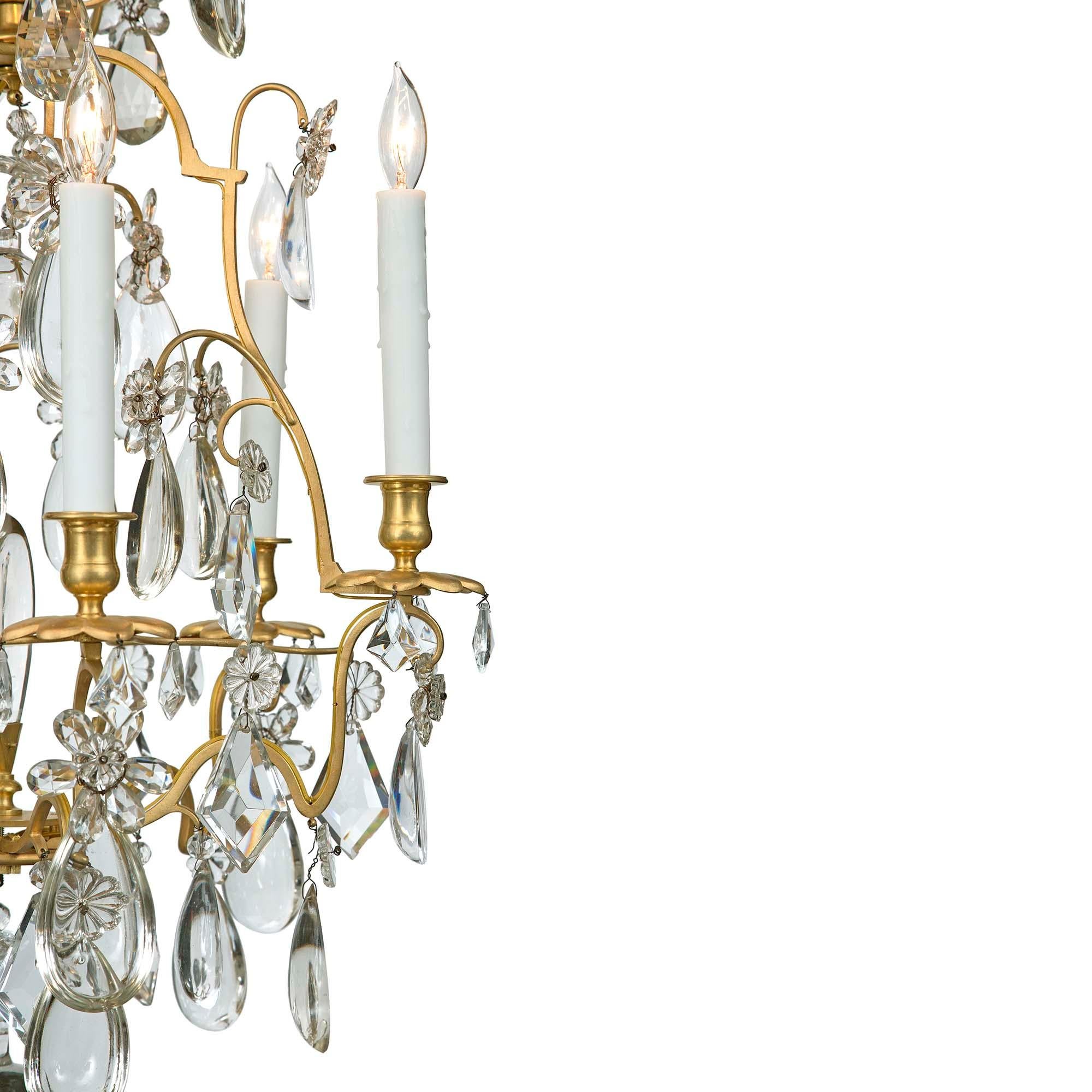 French Louis XV Style Baccarat Crystal and Ormolu Six-Light Chandelier In Good Condition For Sale In West Palm Beach, FL