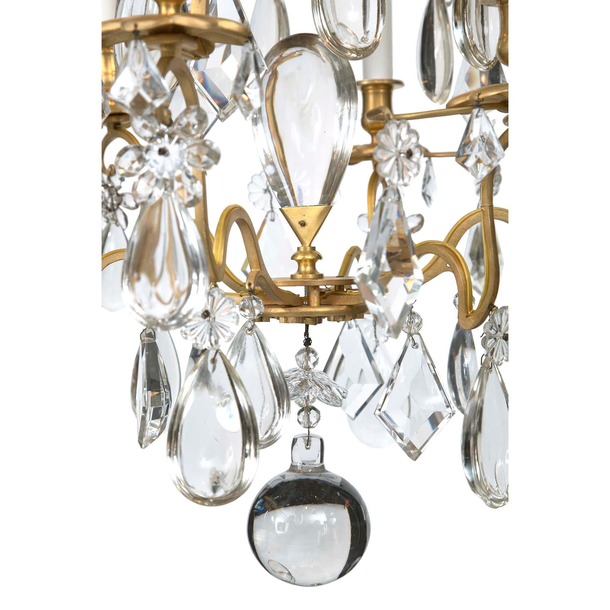 19th Century French Louis XV Style Baccarat Crystal and Ormolu Six-Light Chandelier For Sale