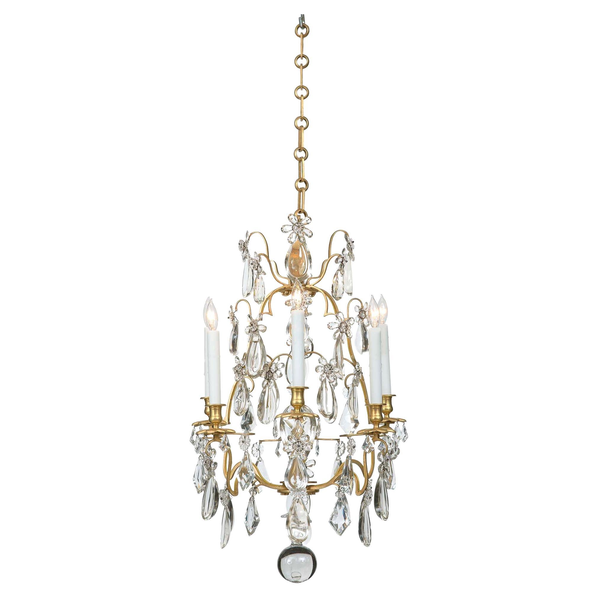 French Louis XV Style Baccarat Crystal and Ormolu Six-Light Chandelier For Sale
