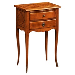 Vintage French Louis XV Style Bedside Table with Inlaid Top, Two Drawers and Pull-Out