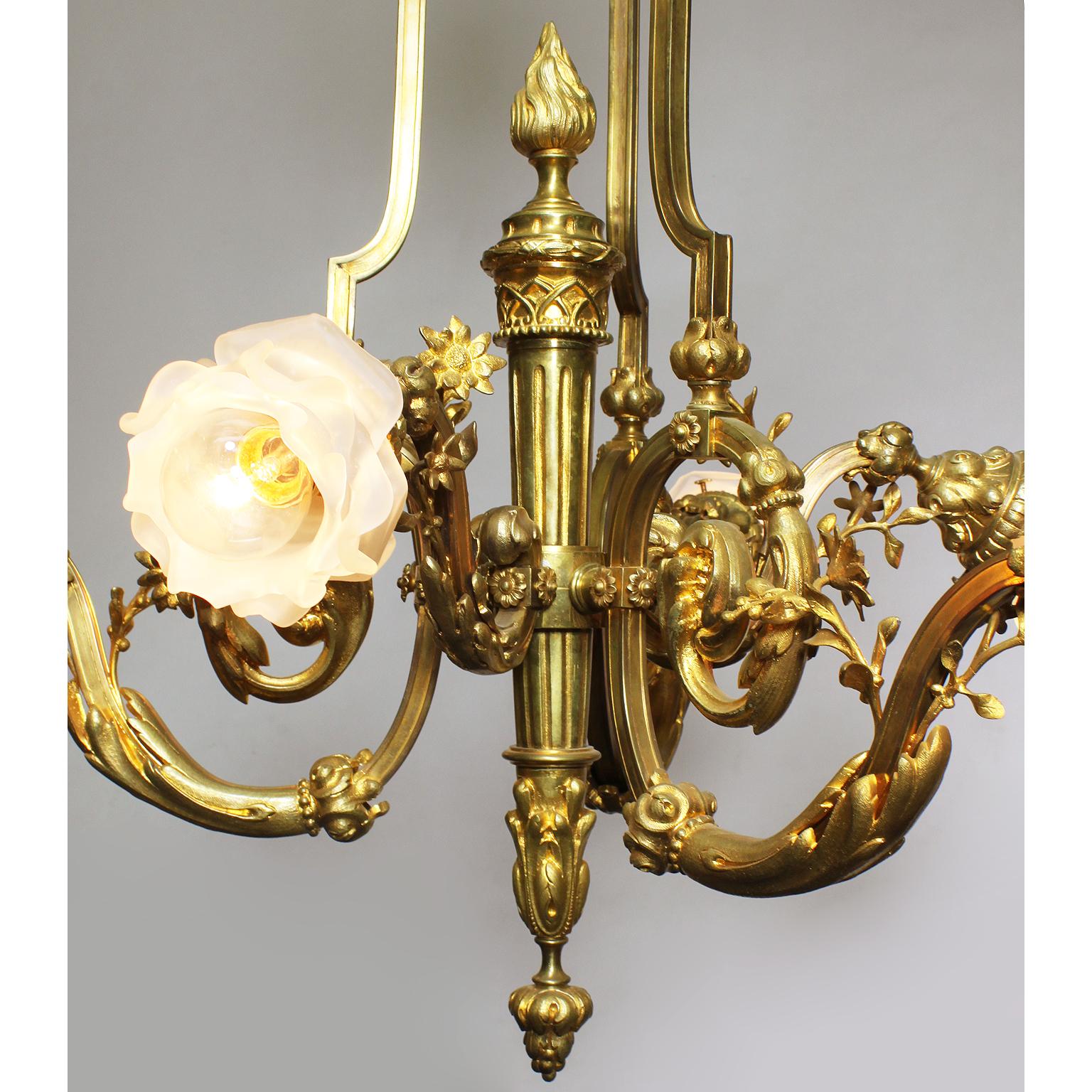 Frosted French Louis XV Style Belle Époque Empire Revival Style Gilt Bronze Chandelier