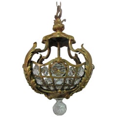 Antique French Louis XV Style Belle Époque Gilt Bronze Chandelier with Crystal Prisms