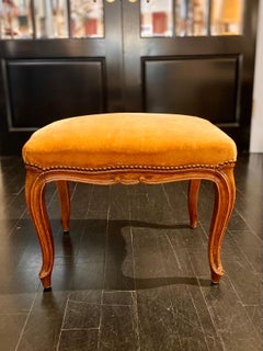 French Louis XV Style Bench or Footstool, Fawn, Caramel-Coloured Velvet