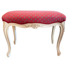 French Louis XV Style Bench, Raspberry Red Fabric
