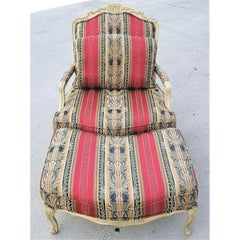 French Louis XV Style Bergere Armchair and Ottoman by Drexel Heritage