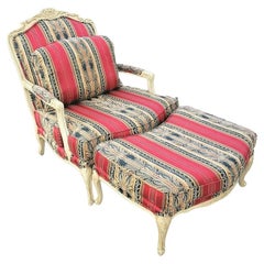  French Louis XV Style Bergere Armchair and Ottoman by Drexel Heritage