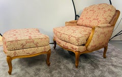 French Louis XV Style Bergere Armchair or Chair and Ottoman by Ethan Allen