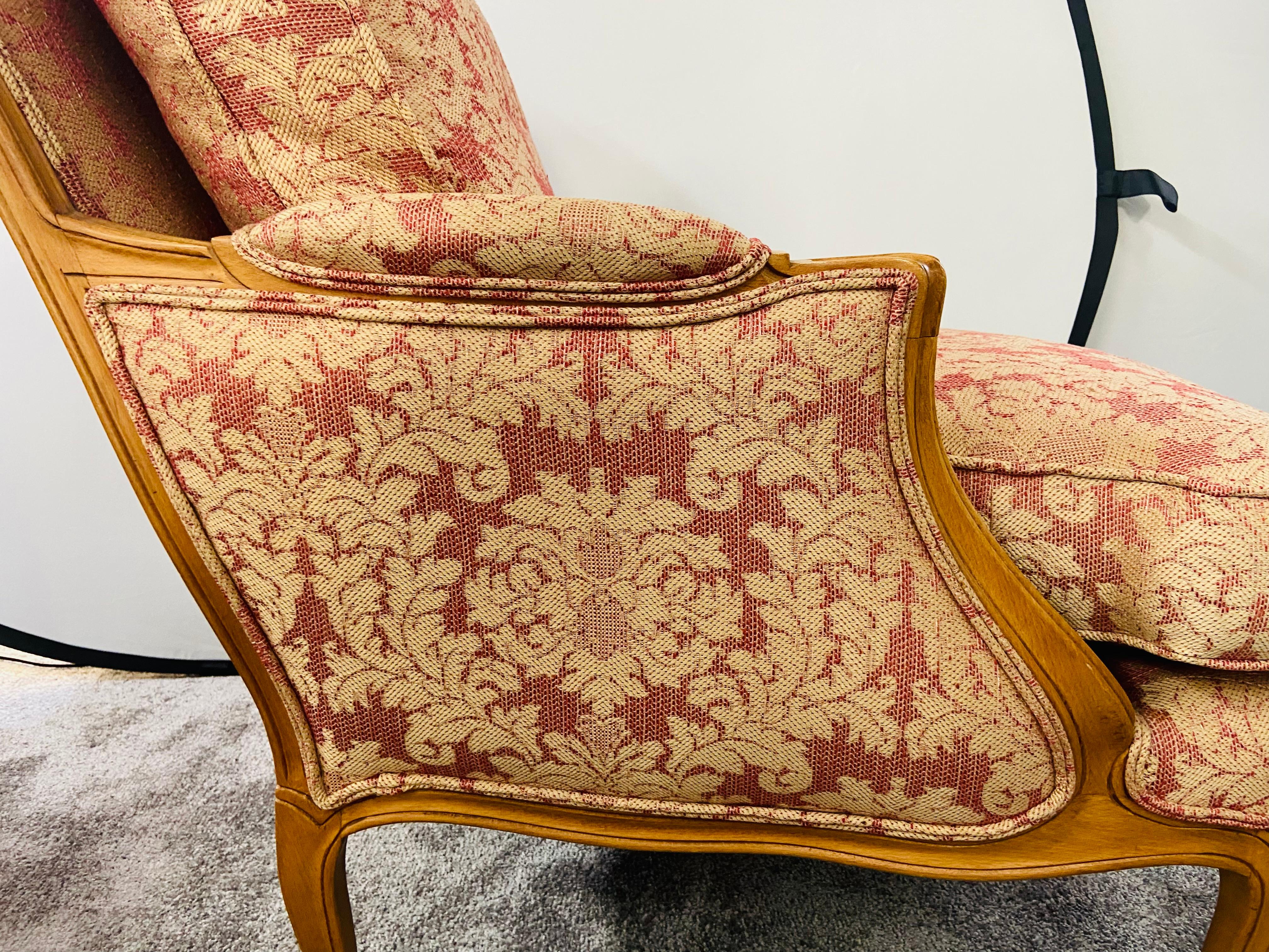 French Louis XV Style Bergere Armchair or Chair and Ottoman by Ethan Allen In Good Condition In Plainview, NY