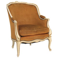 French Louis XV Style Bergère Chair in Original Paint