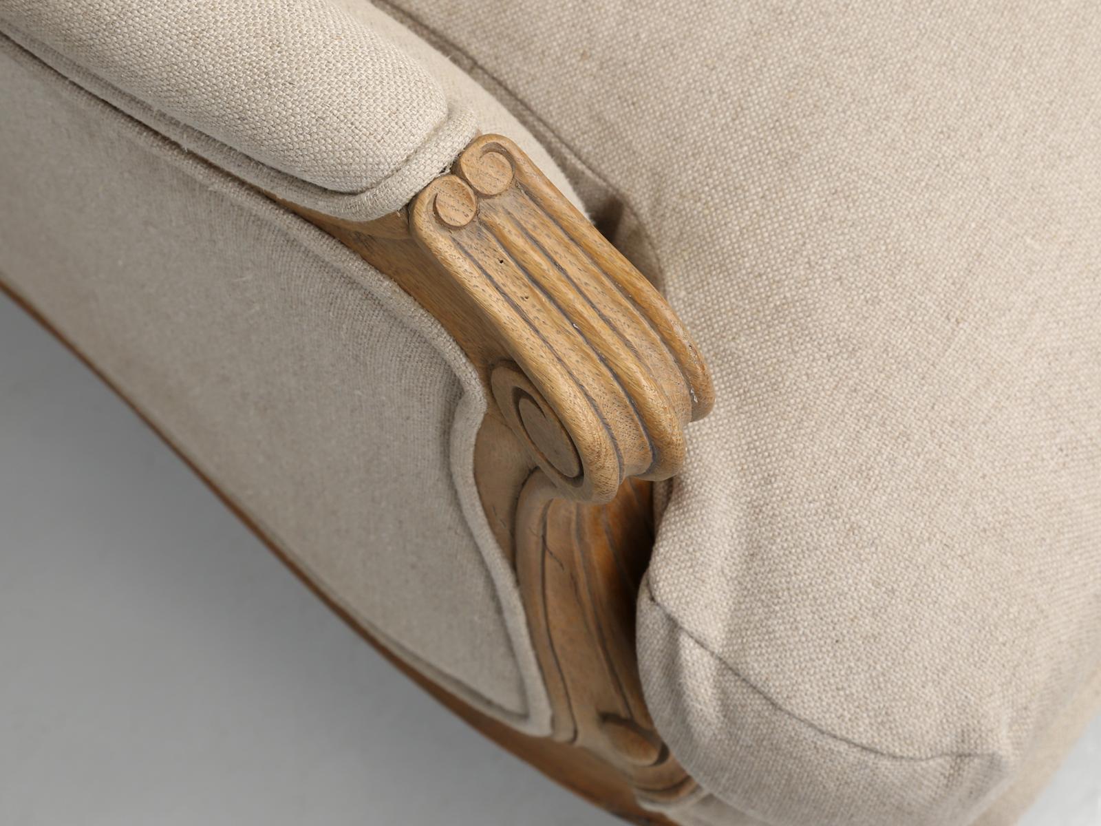 Machine-Made French Louis XV Style Bergère Chair and Ottoman in natural White Oak
