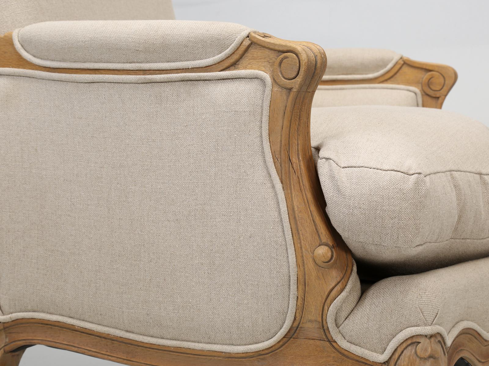 Late 20th Century French Louis XV Style Bergère Chair and Ottoman in natural White Oak