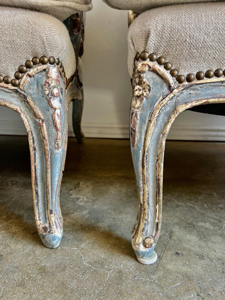 French Louis XV Style Bergeres W/ Belgium Linen Upholstery For Sale at ...