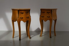 French Louis XV Style Birch Burl Night Stands, 1920s. Set of 2.