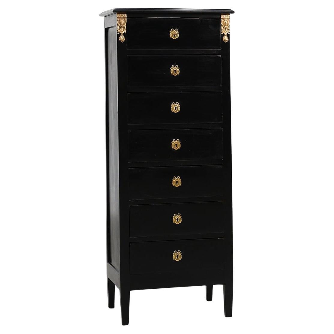 French Louis XV-Style Black Lacquered Chest of Drawers with brass Mounts