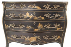 French Louis XV Style Black Chinoiserie Commode