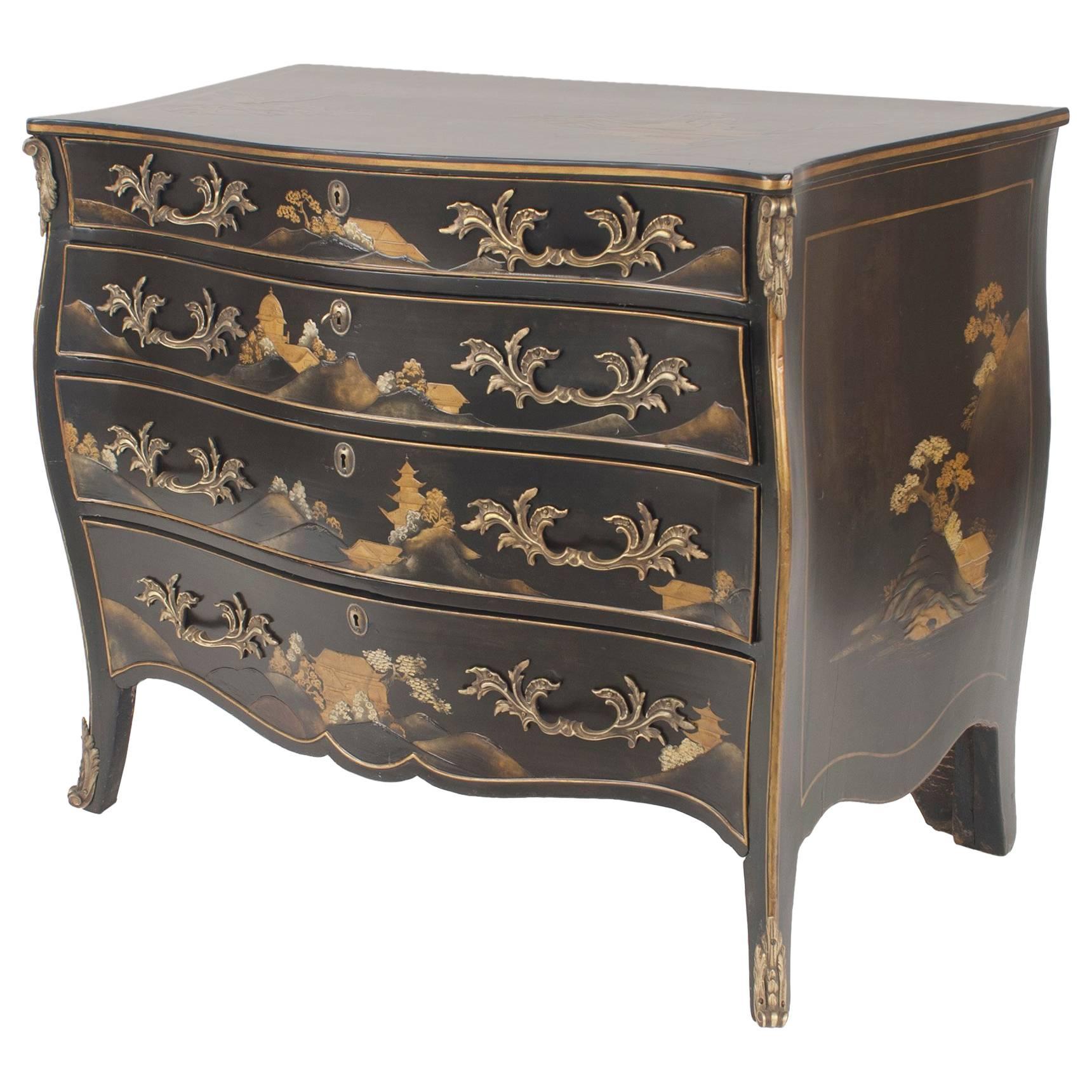 Commode chinoiserie noire de style Louis XV française