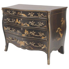 French Louis XV Style Black Chinoiserie Commode