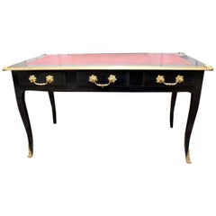 Antique French Louis XV Style Black Lacquered Desk with Red Tooled Leather Top