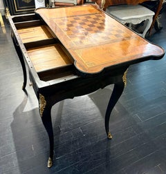 French Louis XV Style Black Lacquered Game Table with Double-Sided Marquetry Top