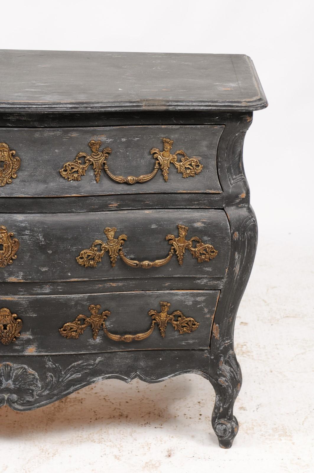 French Louis XV Style Black Painted Bombé Commode from the Late 1800s 4