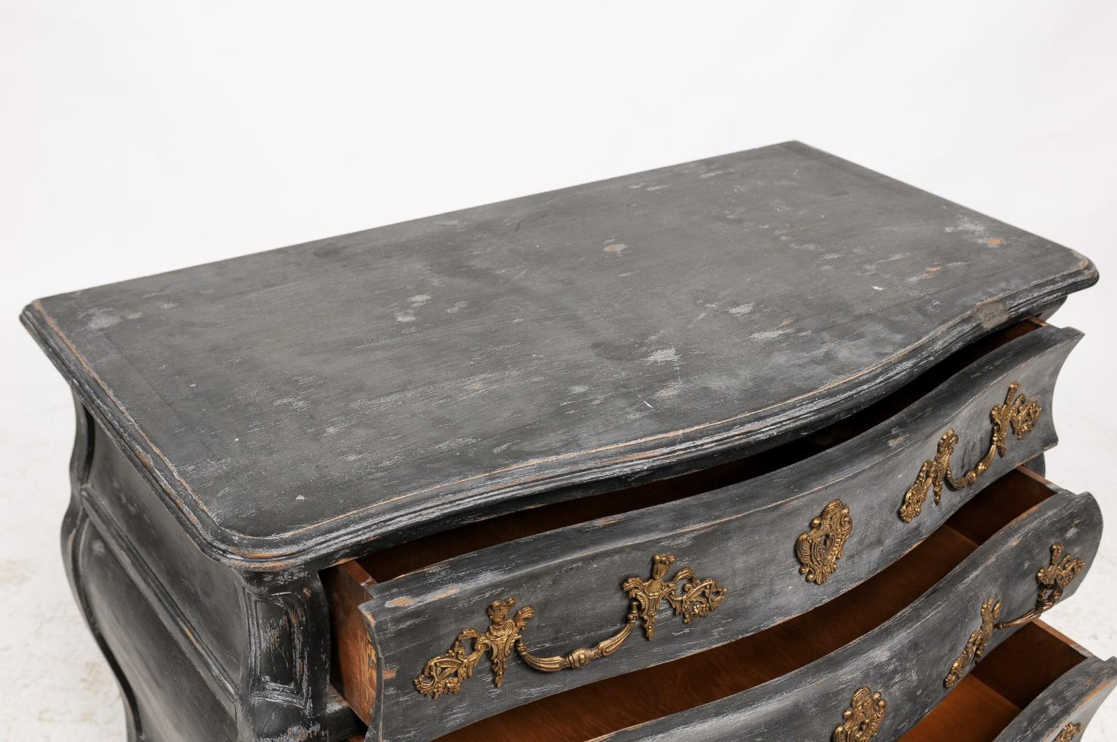 19th Century French Louis XV Style Black Painted Bombé Commode from the Late 1800s